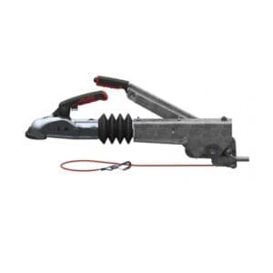 Stalen AL-KO oplooprem type AK161 V60S/2 BASIC met gemonteerde kogelkoppeling op een V-plaat voor chassisbevestiging.