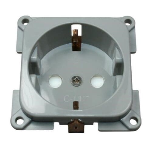Grijze 230V C-line inbouw wandcontactdoos voor caravan en camper.