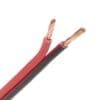 Rood-zwarte flexibele luidsprekerkabel van 2x1mm2 per 5 meter voor het aansluiten van speakers in een caravan of camper.