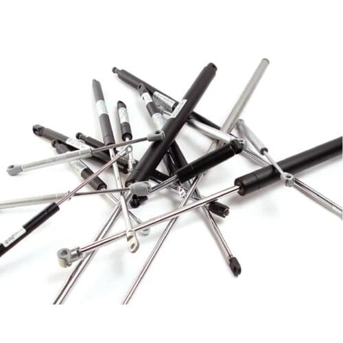 Zwarte 200mm gasveer voor de achterklep van een Gobanna 1200 of 1500 caravan, verkrijgbaar in 300N en 400N