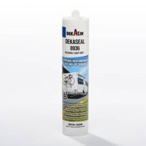 Patroon Dekaseal 8936 afdichtingskit in zwart en lichtgrijs voor waterdichte montage in caravans.