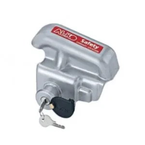 Zilverkleurig AL-KO Safety Compact koppelingsslot gemonteerd op een AK160 koppeling.