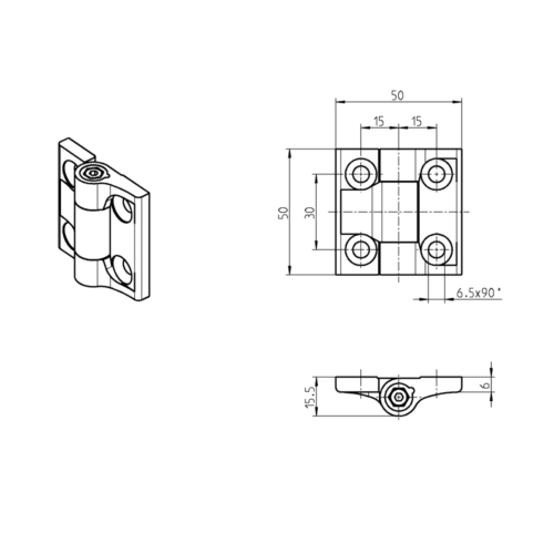 Scharnier 50mm kunststof