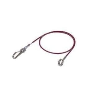 Rode breekkabel voor caravan oplooprem met stalen haak en veiligheidssluiting.