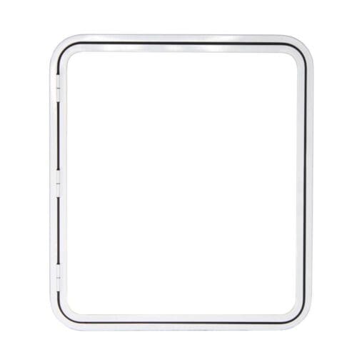Groot wit gepoedercoat aluminium serviceluik frame van 800x900mm voor inbouw in camper of caravan wand.
