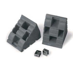 Set van twee grijze Fiamma Chock Level wielblokset met metalen koppelclips | Gobanna