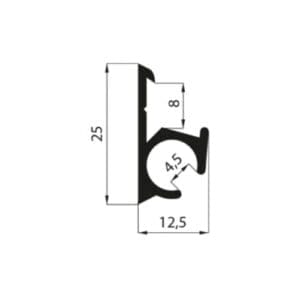 Aluminium keukententlijst met 25mm oppervlak voor montage op een Gobanna minicaravan