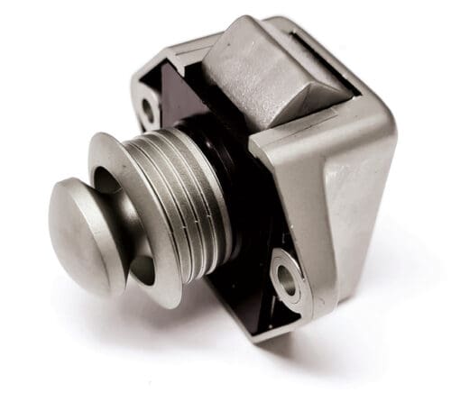 Zilveren pushlock drukslot dubbelwerkend voor kastjes in camper of caravan | Gobanna