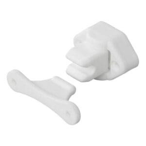 Witte scharnierende deurvanger van slijtvast POM kunststof voor caravan en camper | Gobanna