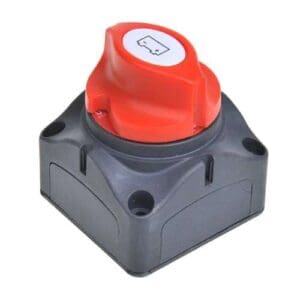 Robuuste rode hoofdstroomschakelaar 12-48V met duidelijke aan- en uitstand | Gobanna