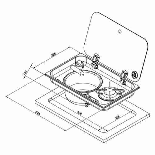 Spoelbak fornuis combinatie 1-pits RVS met afdekplaat