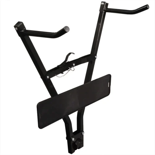 Compacte zwarte Klick Fast II fietsendrager van ProPlus gemonteerd op een trekhaak, inclusief kentekenplaathouder-gobbana-1