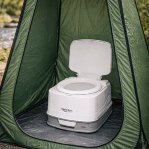 Porta potti in douchtent sfeerfoto